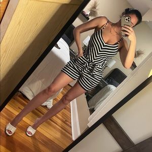 Striped Romper with belt tie